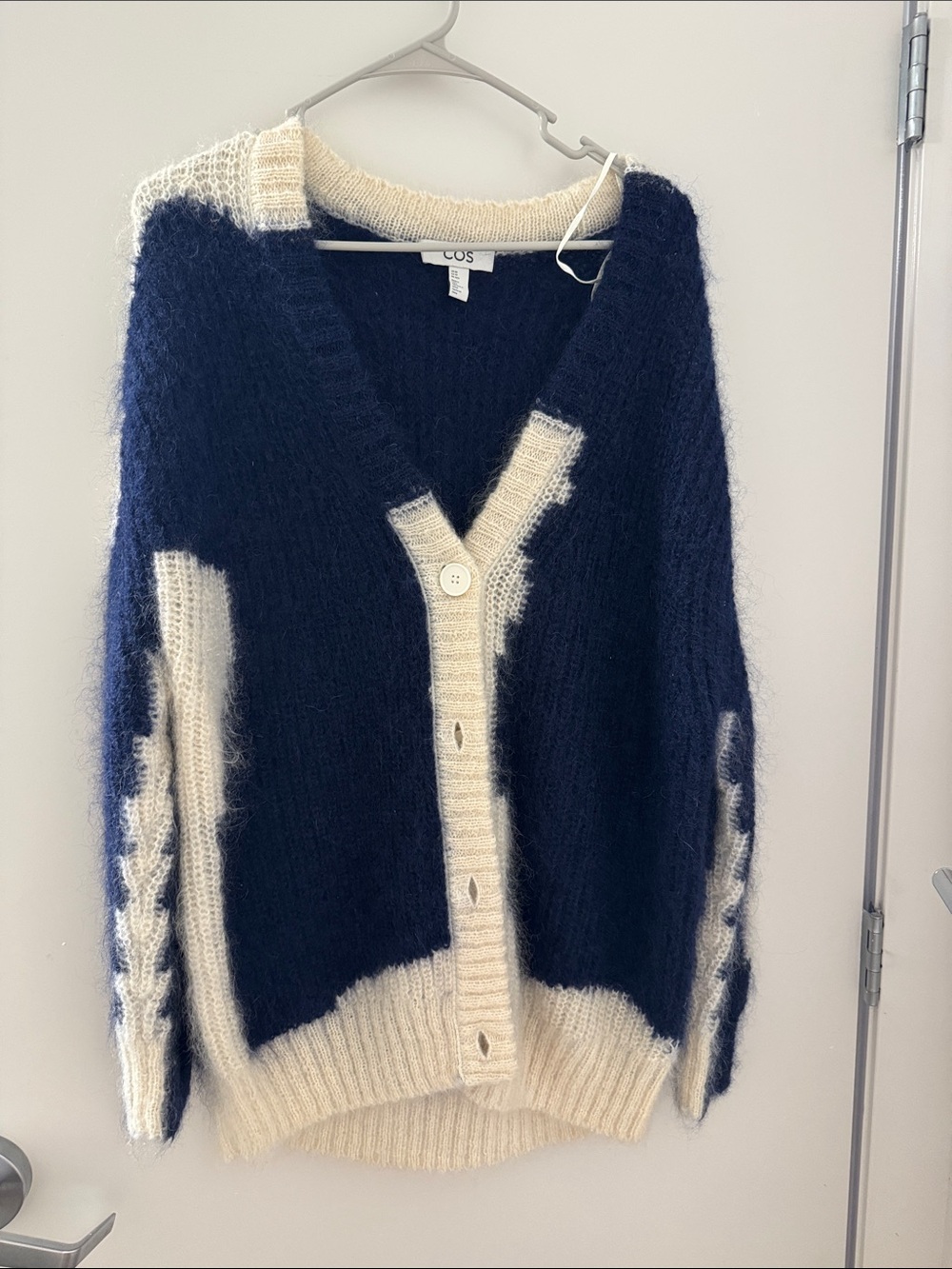 COS Navy & Cream Mohair-Blend Button Cardigan